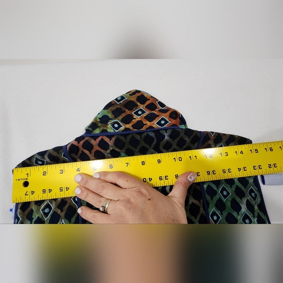 Ahoki Open Front Sleeveless Duster Long Jacket Cardigan Batik Block Print Vest - Picture 7 of 11